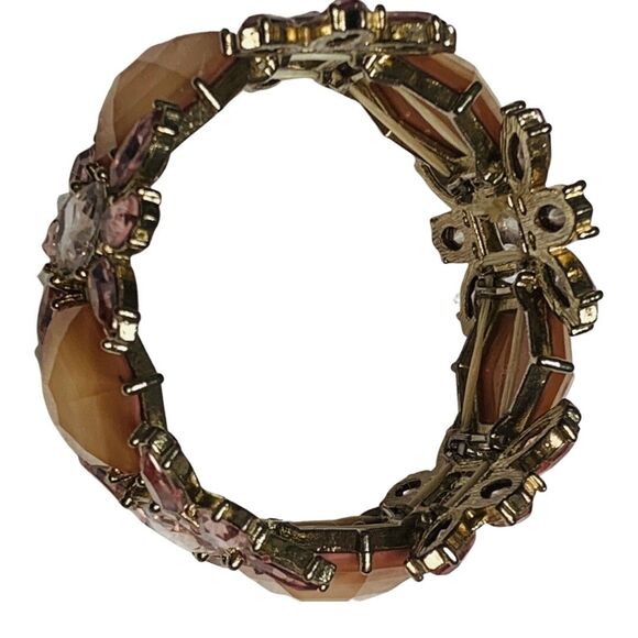 VTG Pink Rhinestone Flower Wide Bracelet 7" Silver Tone Cottagecore Trendy - Picture 6 of 10